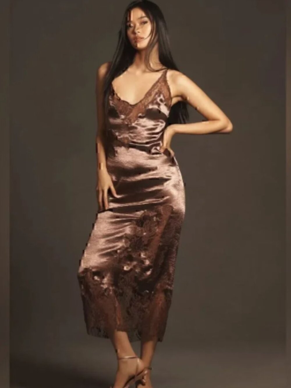 Anthropologie Satin Lace Midi Pajama Dress Size M 